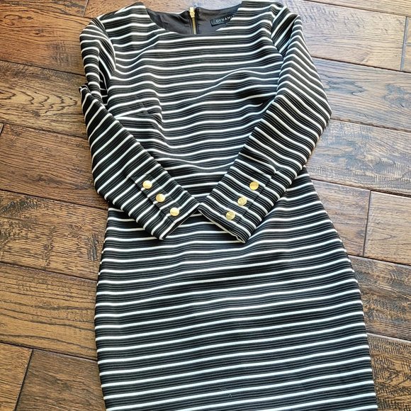 Dynamite Bodycon Striped Long Sleeve Dress B&W - Picture 2 of 6